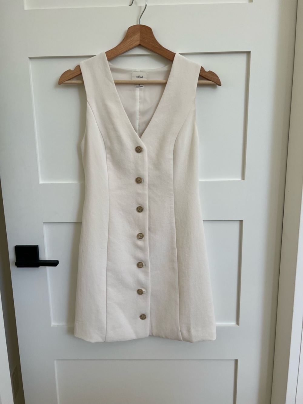 Aria Crepe Button-Front Mini Dress in White - Picture 3 of 5